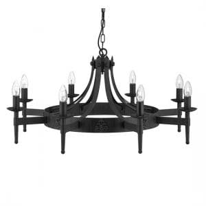 Cartwheel Multi Arm Black Finish Wrought Iron Ceiling Light