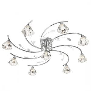 Sierra 9 Chrome Ceiling Light With Sculptured Clear Glass