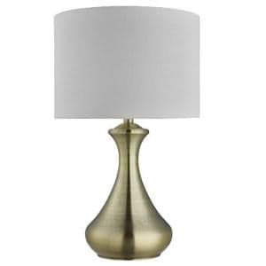 Antique Brass Touch Cream Fabric Shade Table Lamp