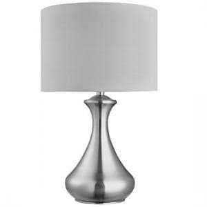 Satin Silver Touch White Fabric Shade Table Lamp