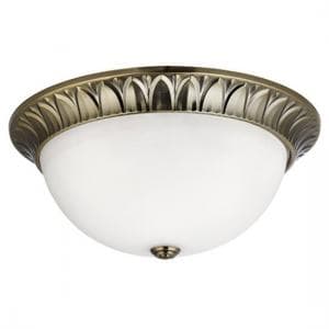Antique Brass 3 Light Flush Fitting With Frosted Glass Inner