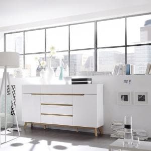 Merina Sideboard In Matt White And Oak With 6 Drawers And 2 Door