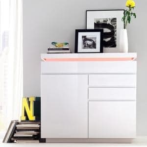 Odessa Small Sideboard 3 Drawer in High Gloss White With LED