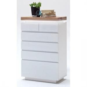 Romina 6 Drawer Chest In Knotty Oak And White Matt With LED