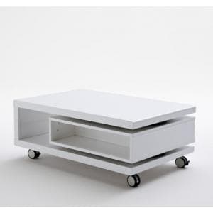 Angela Coffee Table High Gloss White With Pull Out Drawer - UK