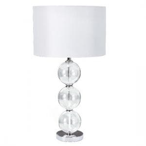 Chrome Table Lamp With Glass Balls And White Fabric Shade