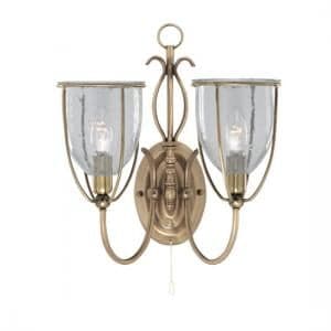 Silhouette Antique Brass 2 Light Wall Bracket With Clear Seeded  - UK
