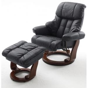 Calgary Swivel Relaxer Chair Leather With Foot Stool In Black