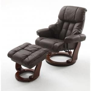Calgary Swivel Relaxer Chair Leather With Foot Stool In Brown