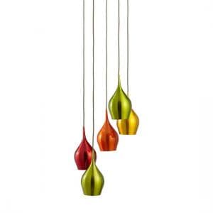 Vibrant 5 Lamp Ceiling Pendant With Multi Drop Coloured Shades