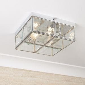 Flush Box Chrome Ceiling Light With Clear Bevelled Glass
