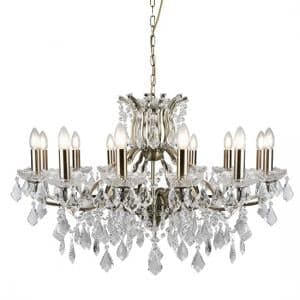 Antique Brass Chandelier In Clear Crystal Drops And Trim