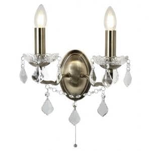 Double Light Wall Bracket In Clear Crystal Drops And Trim Antiqu - UK