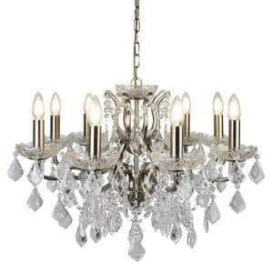 Antique Brass Eight Light Chandelier In Clear Crystal Drops