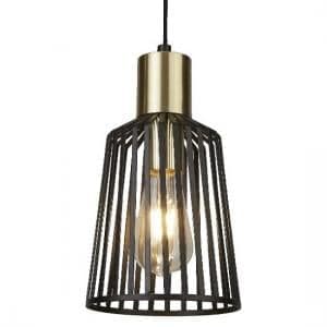 Bird Cage Pendant Lamp In Black And Satin Brass Design