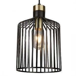 Bird Cage Frame Pendant Lamp In Black And Gold