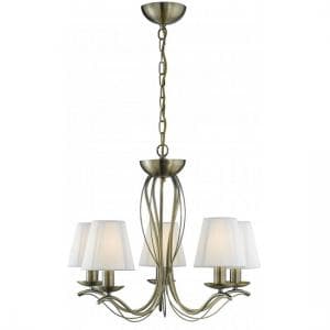 Andretti Antique Brass Five Light Fitting With Cream Shades