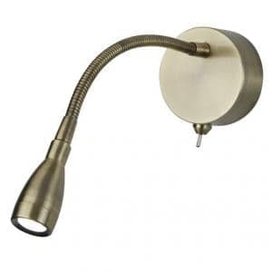 Led Antique Brass Flexi Wall Lamp And Reading Light - UK