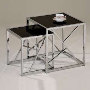 Clifden Glass Nesting Tables In Black With Chrome Frame - UK