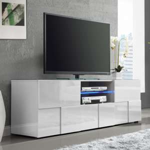 Aspen High Gloss TV Sideboard In White With LED Lights