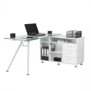 Ashington Corner Glass Computer Desk In Frosted With Satin Legs