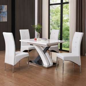 Axara Small Extending Grey Dining Table 4 Vesta White Chairs