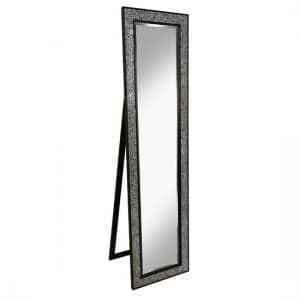 Aliza Floor Standing Cheval Mirror In Black Silver Mosaic Frame