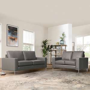 Baltic Faux Leather 3 + 2 Seater Sofa Set In Dark Grey