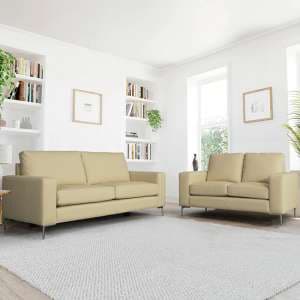 Baltic 3+2 Faux Leather Sofa Set In Ivory