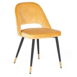 Biretta Velvet Dining Chair With Metal Frame In Mustard - UK