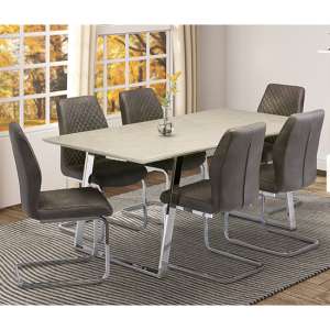 Caprika Marble Effect Dining Set In Taupe With 6 Caprika Chairs - UK