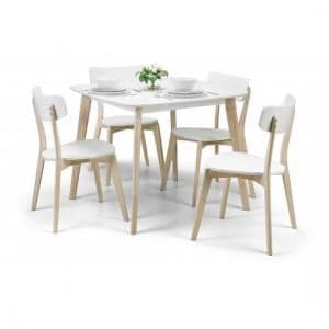 Calah Dining Table Square In White With 4 Dining Chairs