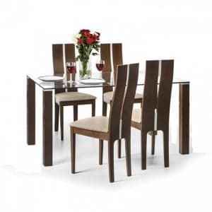 Calandra Glass Dining Table In Clear And Walnut With 4 Chairs