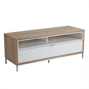 Clevedon Small Wooden TV Stand In Light Oak And White - UK