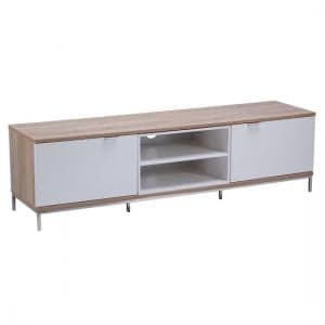 Clevedon Medium Wooden TV Stand In Light Oak And White - UK