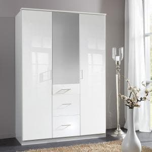 Alton Mirror Wardrobe In High Gloss Alpine White With 3 Doors
