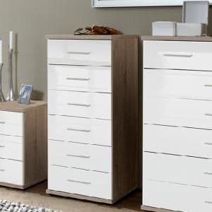 Alton Chest Of Drawers Tall In High Gloss White And Oak