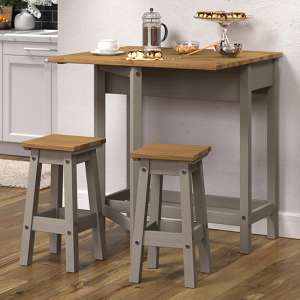 Consett Drop Leaf Dining Set In Grey With 2 Stools