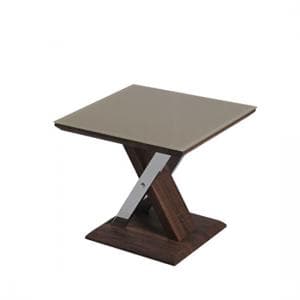 Cubic End Table In Beige Glass Top With Walnut Base - UK