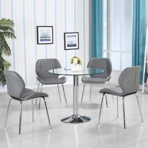Dante Clear Glass Dining Table With 4 Darcy Grey Chairs