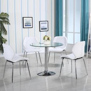 Dante Glass Dining Table In Clear With 4 White Darcy Chairs