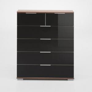 Emission 4+2 Drawers Chest In Walnut And Black Glass Fronts - UK