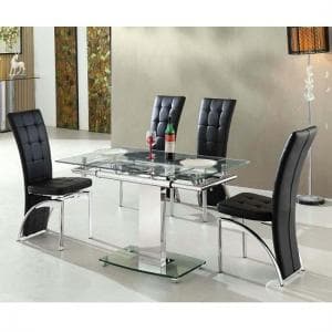 Enke Extending Glass Dining Table With 4 Ravenna Black Chairs