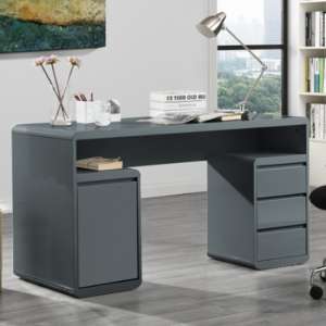 Florentine Gloss Computer Desk With 1 Door 3 Drawers In Grey