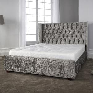 Keira Contemporary Bed In Glitz Silver With Wooden Feet - UK