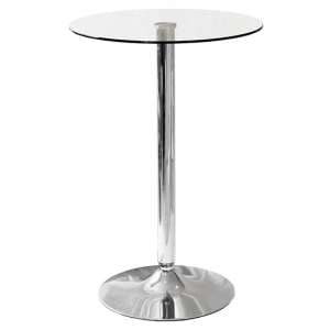 Gino Bistro Bar Table In Clear Glass With Chrome Base