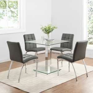 Hartley Glass Bistro Table With 4 Grey Coco Chairs