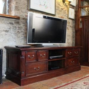 Belarus Widescreen TV Stand In Mahogany With Drawers And Shelves