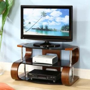 Curved Wooden LCD TV Stand Large In Walnut Veneer