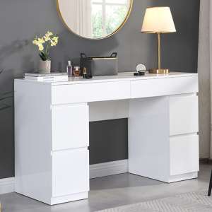 Jenson High Gloss Dressing Table With 6 Drawers In White - UK